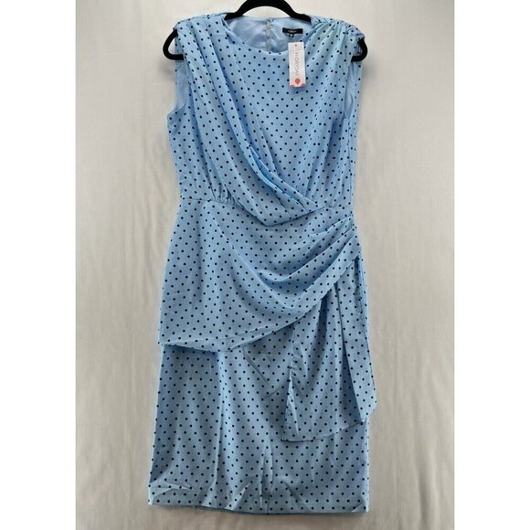 Florayday Dresses & Skirts - Floryday Dress Sz M Polka Dot Sheath Pleated Draped Sleeveless Knee Length Blue